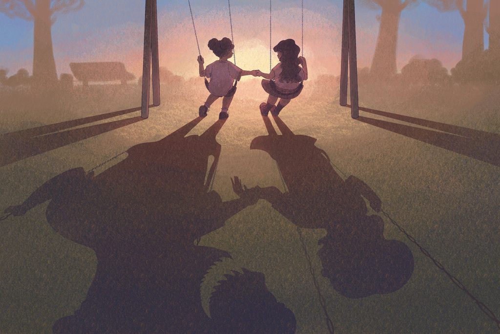in article about death of Shanquella Robinson, illustration of two children on a swingset