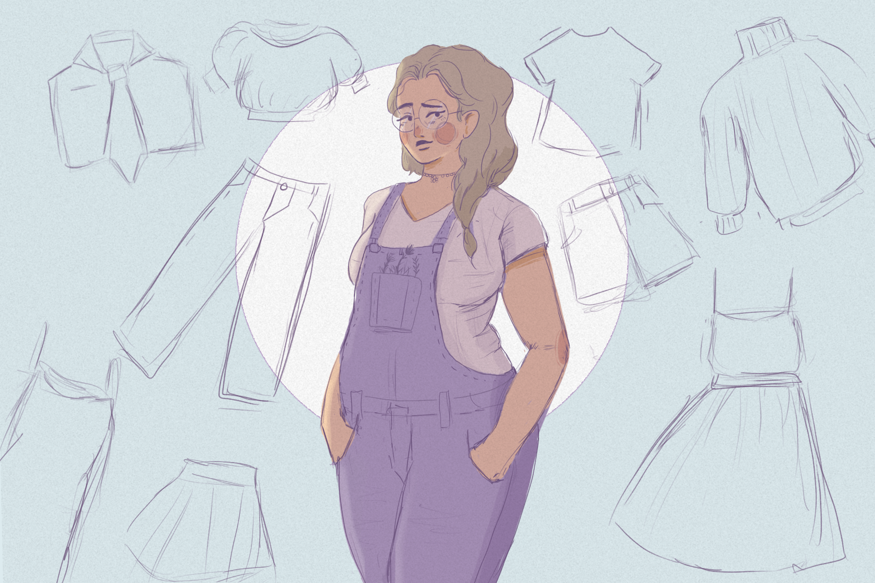 Illustration of a plus-sized woman and clothes