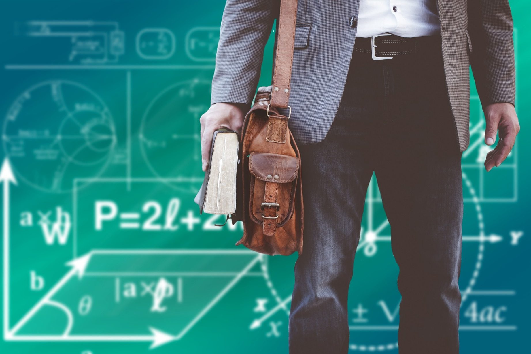 In an article about preparing high school seniors for the real world, a photo of college professor with a blackboard full of math equations behind them.