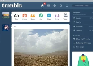 A screenshot of the Tumblr dashboard.