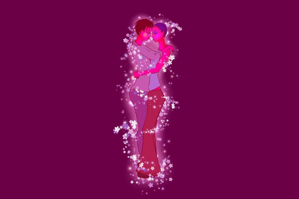 An illustration of a couple feeling great romance for each other.