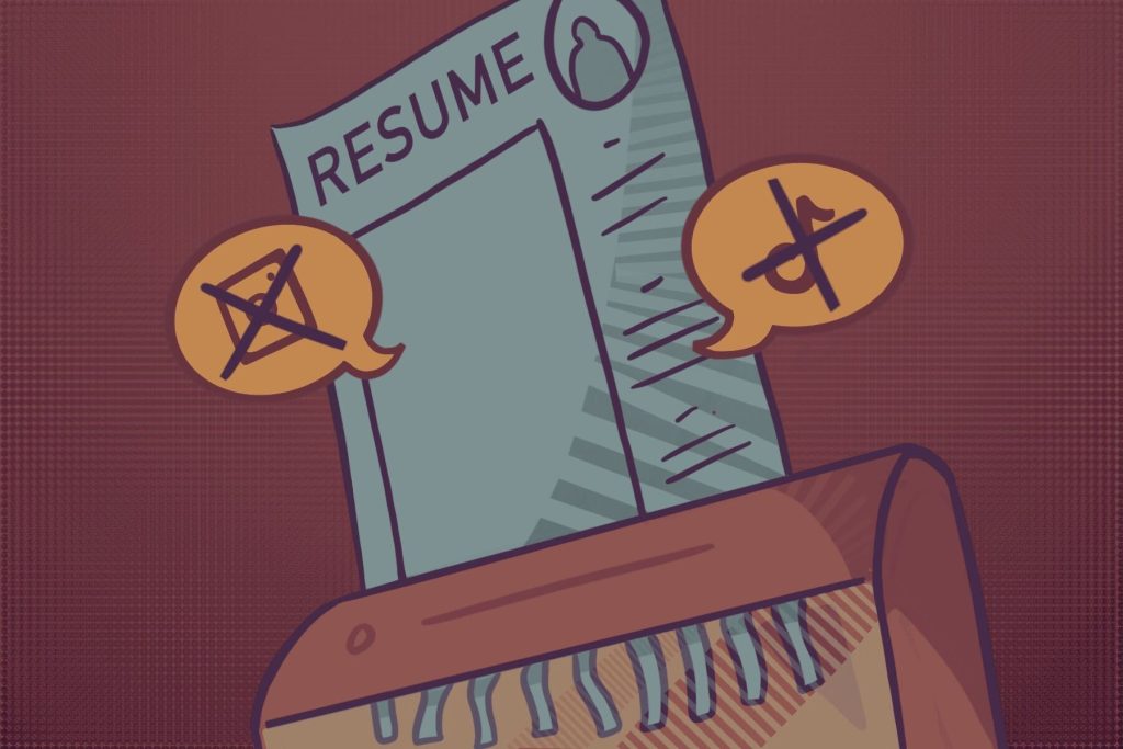 An illustration of a resume that is listed with inactive social media profiles.