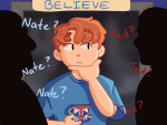 In an article on the show "Ted Lasso" is a graphic of a man with his hand on his chin, holding a teacup and thinking about who will win the game: "Nate" or "Ted?"