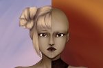 In an article about Doja Cat's recent controversy, half of the rapper's face is portrayed with her old look and the other half her new look.