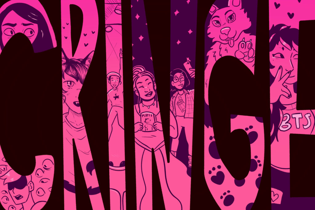 An illustration spelling “cringe”