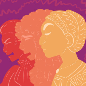 In an article about female hysteria, three colorful silhouettes of ancient Greek goddesses evoke anger-tinged emotions.