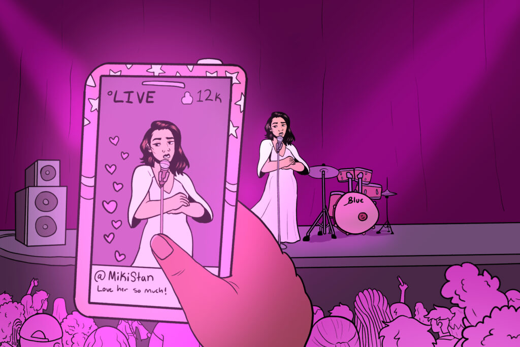 In an article about stan culture, a stan livestreams an artist's performance at a concert and receives thousands of views on social media.