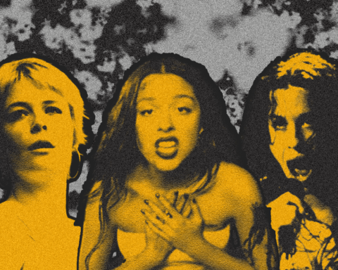 For an article about female sophomore albums, three women are pictured next to eac other.