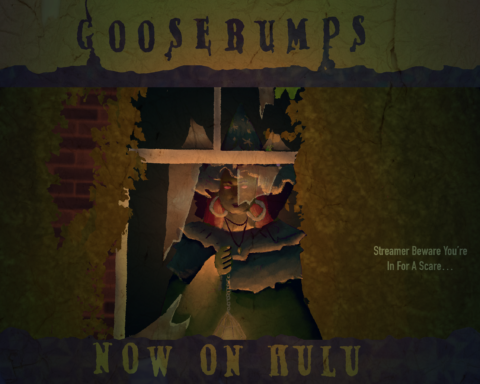 For an article on the first season of "Goosebumps," a menacing looking doll with red eyes looks out the broken window of a home. The top border reads "Goosebumps," the bottom border reads "Now on Hulu," and the side says "Streamers Beware You're in For a Scare..."