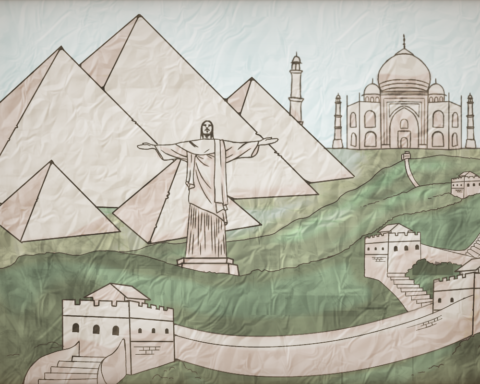 the Pyramids of Giza, Christ the Redeemer, the Taj Mahal, the Great Wall of China.