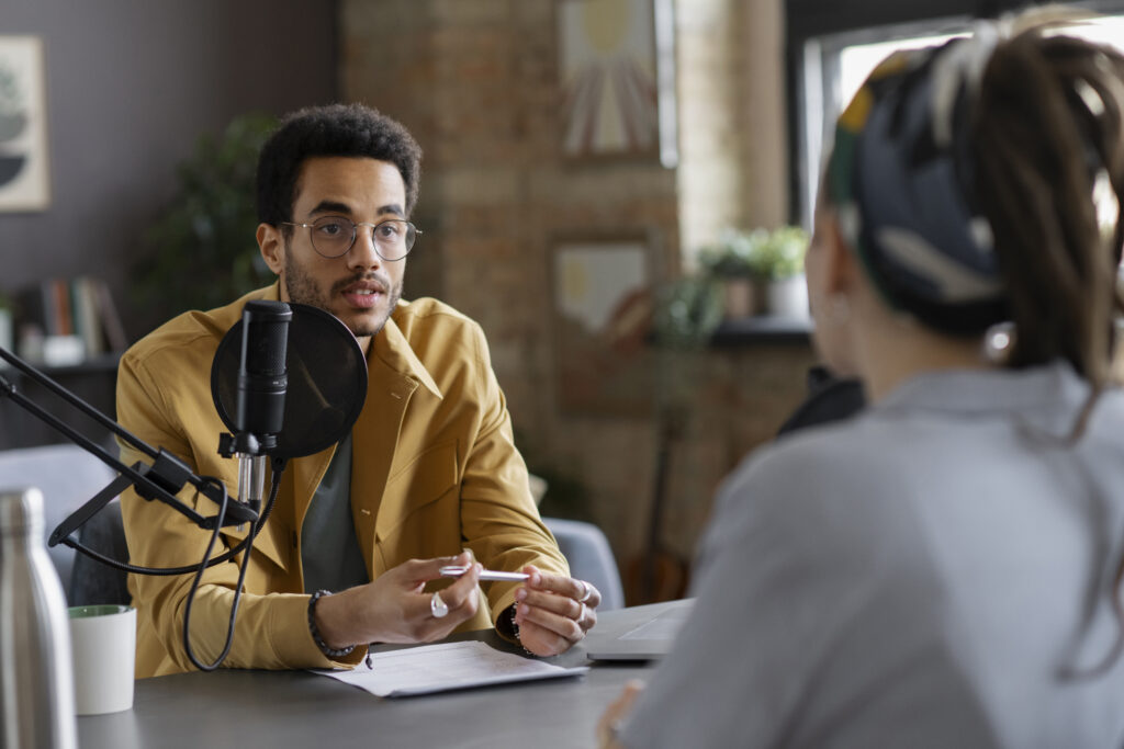 people making podcast