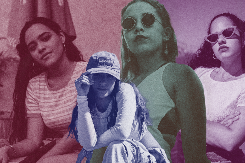 Women wearing Latine fashion with colorful filters.