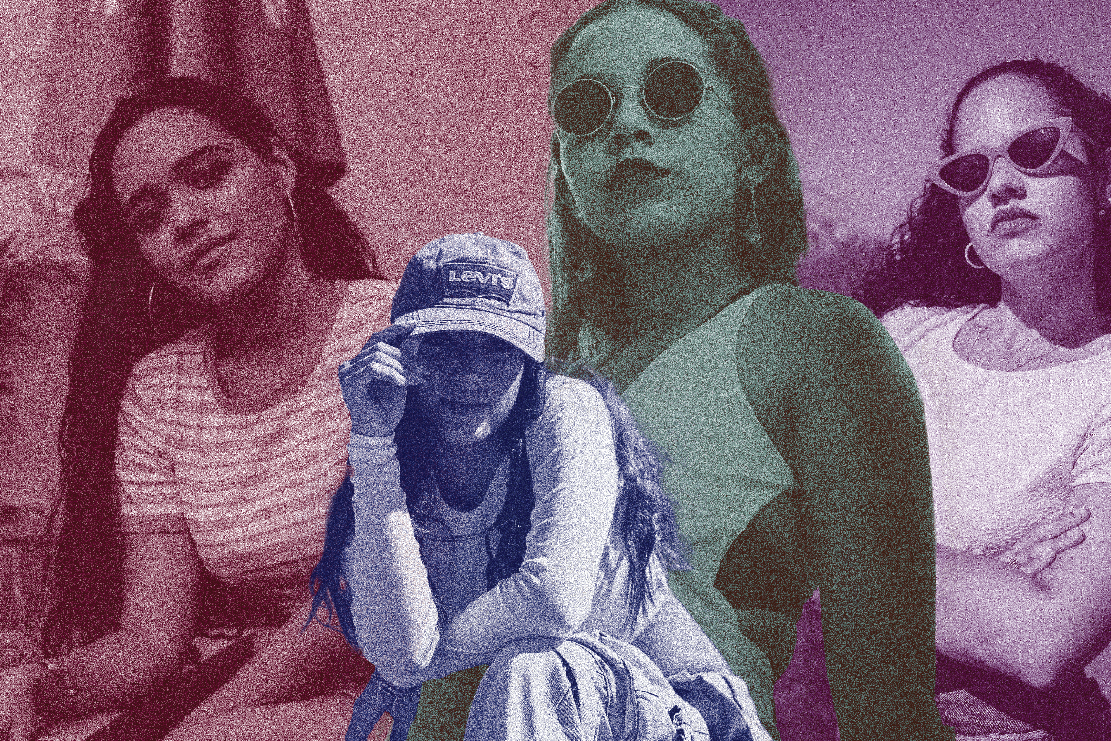 Women wearing Latine fashion with colorful filters.