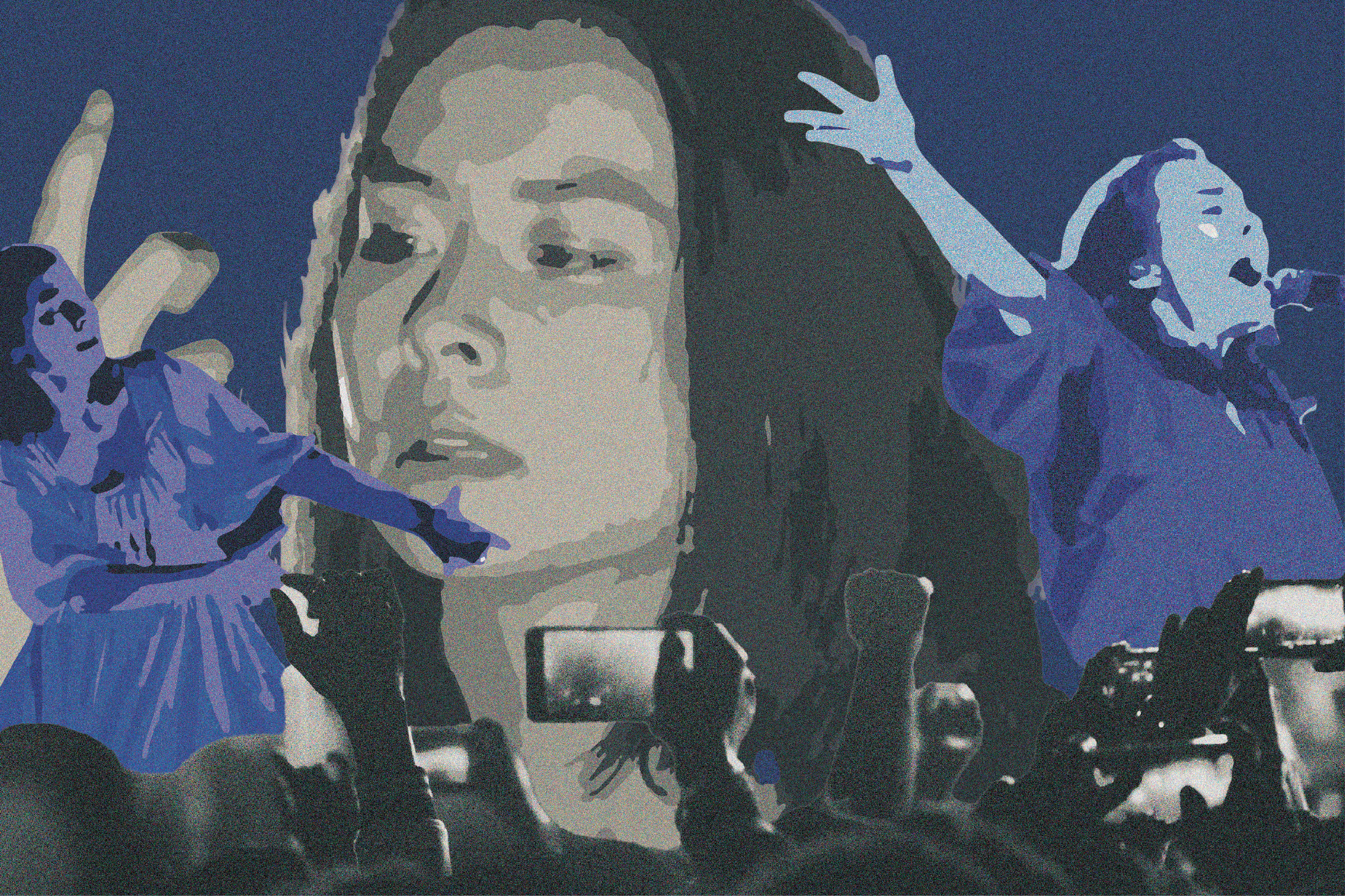 Collage of Mitski performing for a crowd.