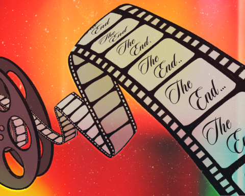 Classic movie reel winding across screen saying "The End"
