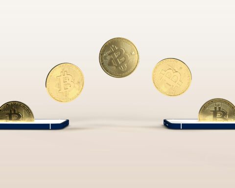 Bitcoin moving between two iphones.