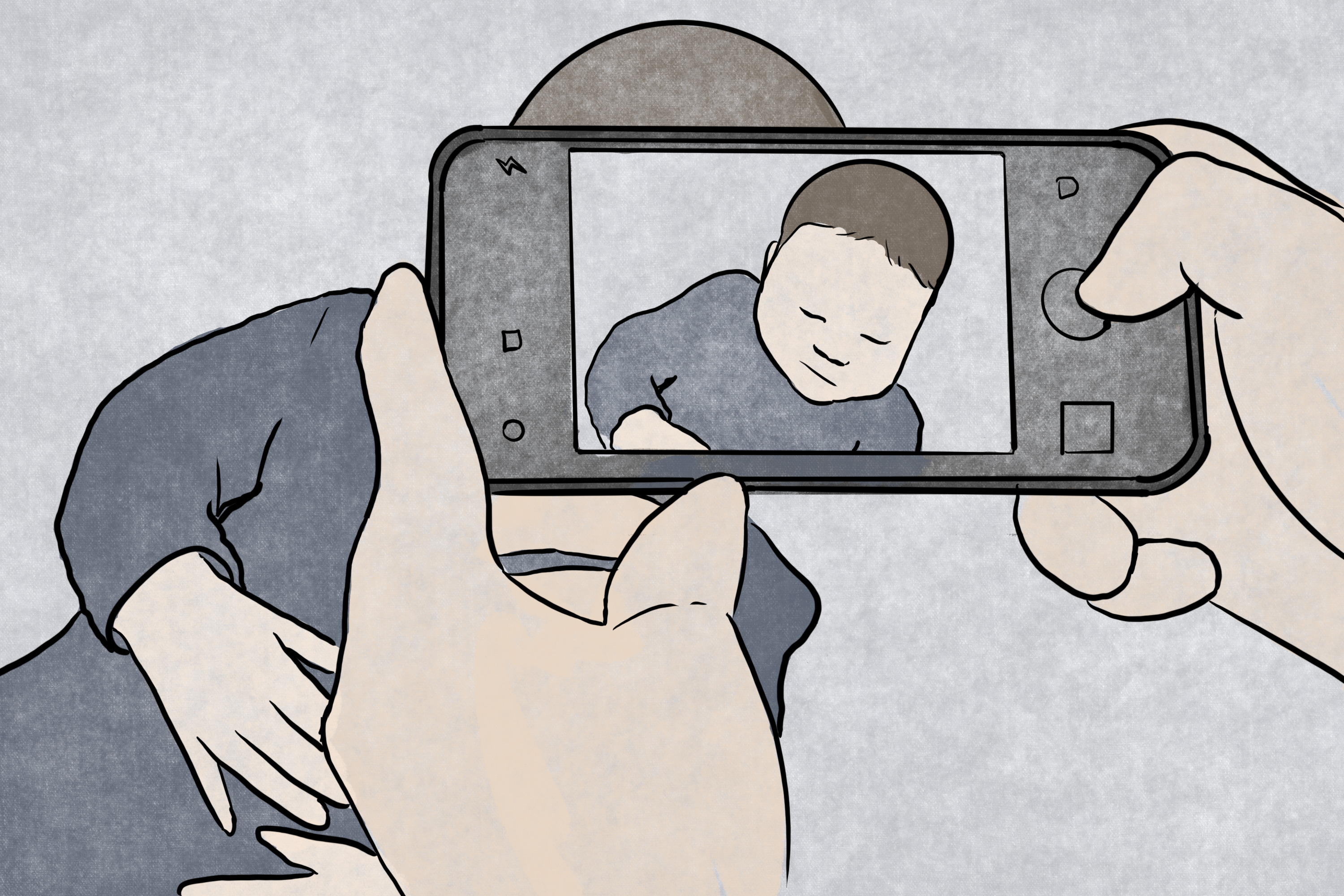 Someone taking a picture of their young child.