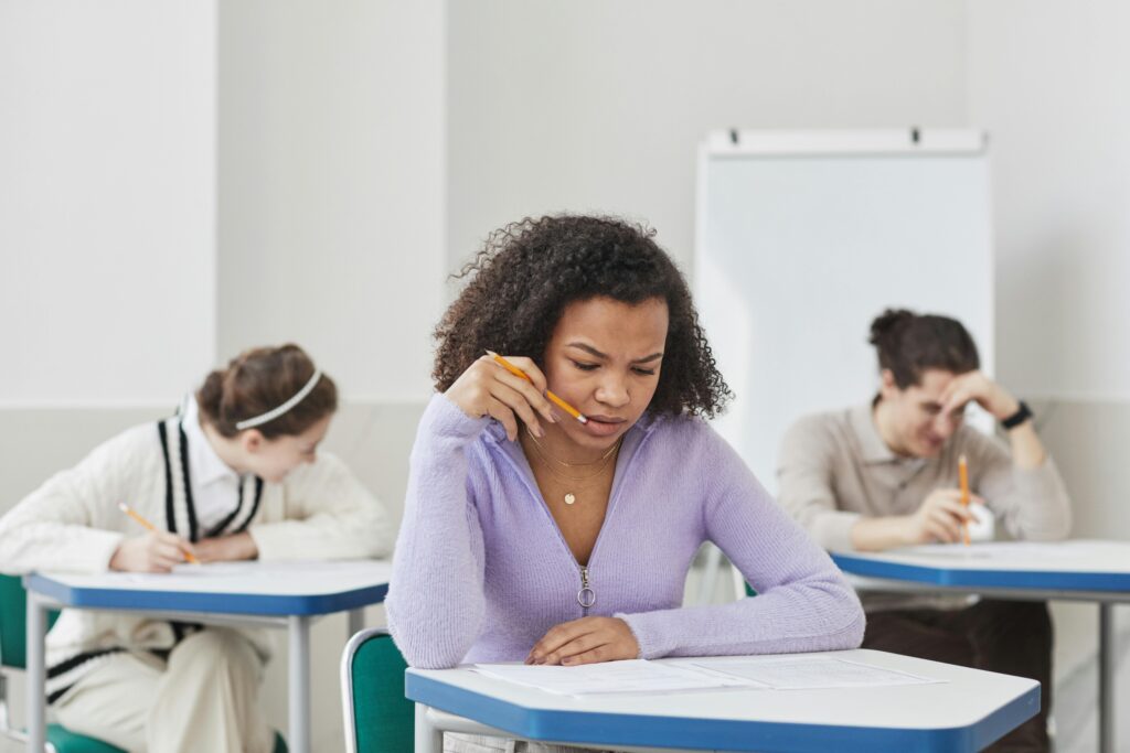 Students taking an exam