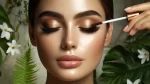 Here is the image depicting a serene beauty setup with Vegamore’s Eyelash Growth Serum, Brow Growth Serum, and Hair Growth Mask.