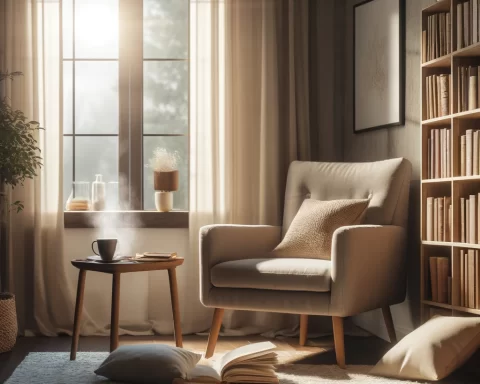 Here's the image of a cozy reading nook in a modern home, designed as a tranquil and inviting space for a quiet reading session.