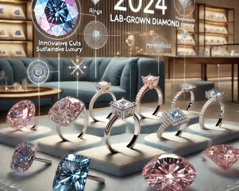 Here's the image representing the 2024 trends in lab-grown diamond jewelry.