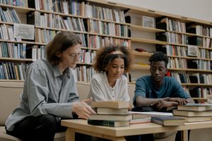 College Students studying in the library