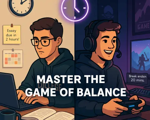 Graphic of College Students one studying the other playing video game.